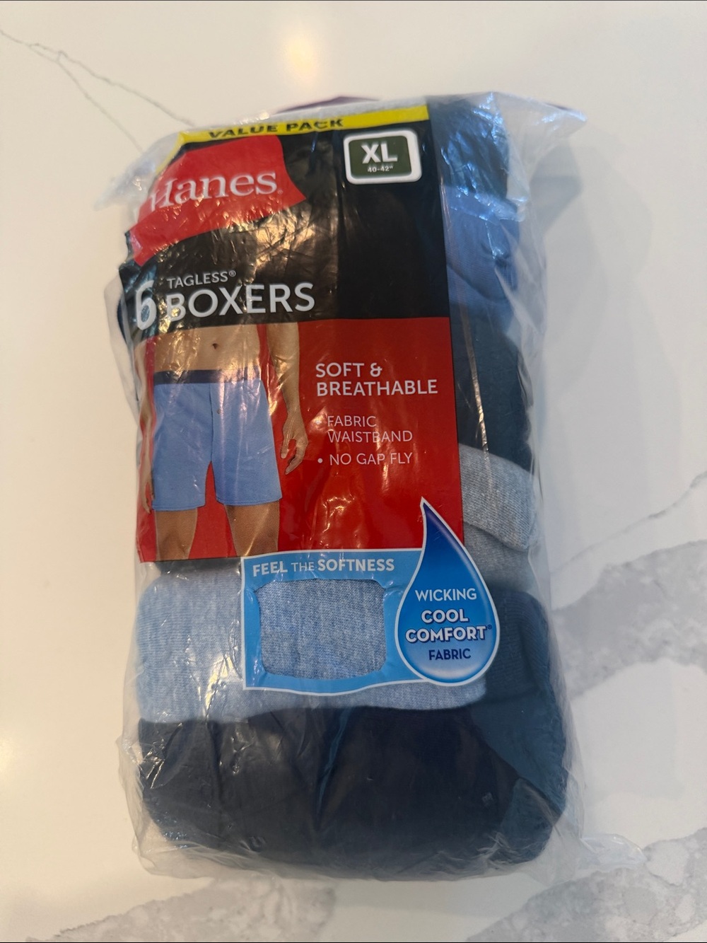Hanes Men's Tagless Boxer Briefs - Light Blue & Navy (6-Pack)
